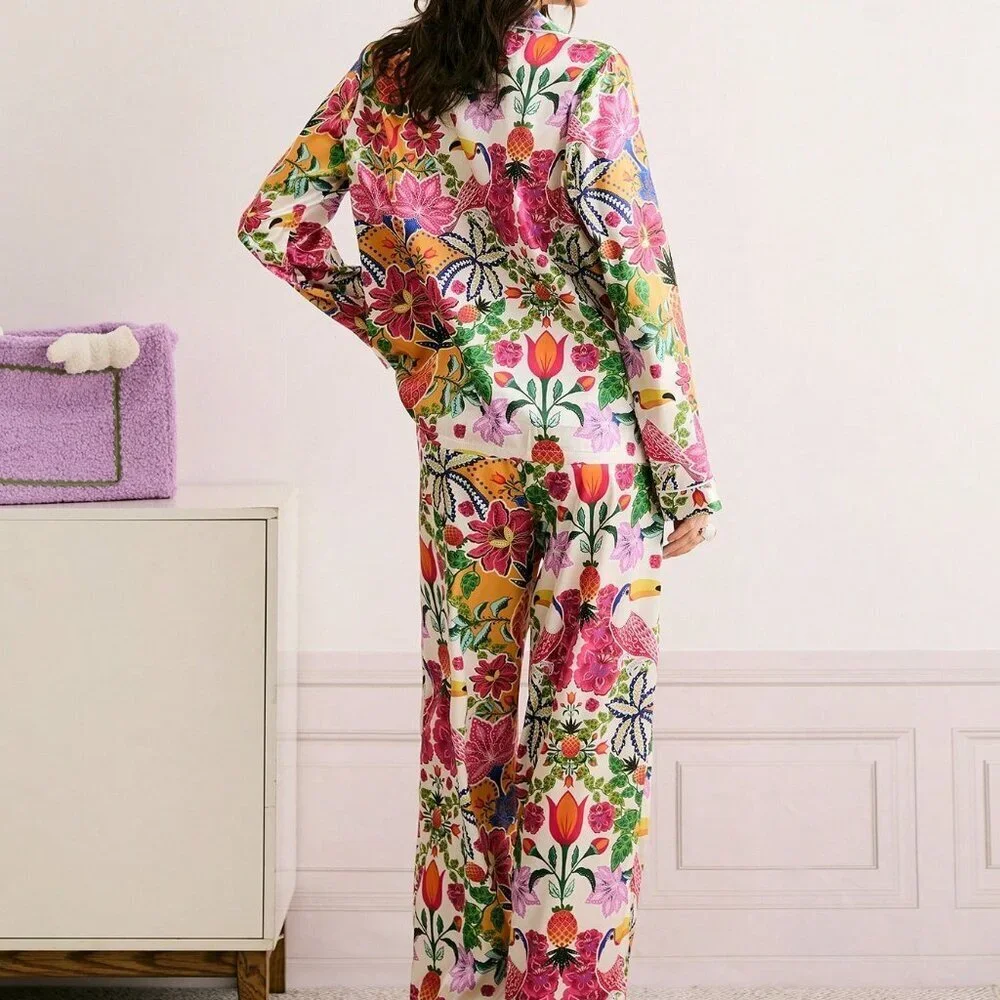 Casual Multicolor Women's Floral Pineapple Pajama Set